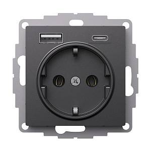 AtlasDesign Базальт Розетка 16А с 2 USB A+C, 5В/2,4А/3,0А, 2х5В/1,5А, механизм | ATN001432