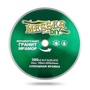 Алмазный диск MESSER-DIY диаметр 300 мм со сплошной режущей кромкой для резки керамогранита, гранита и мрамора MESSER (03.300.867)
